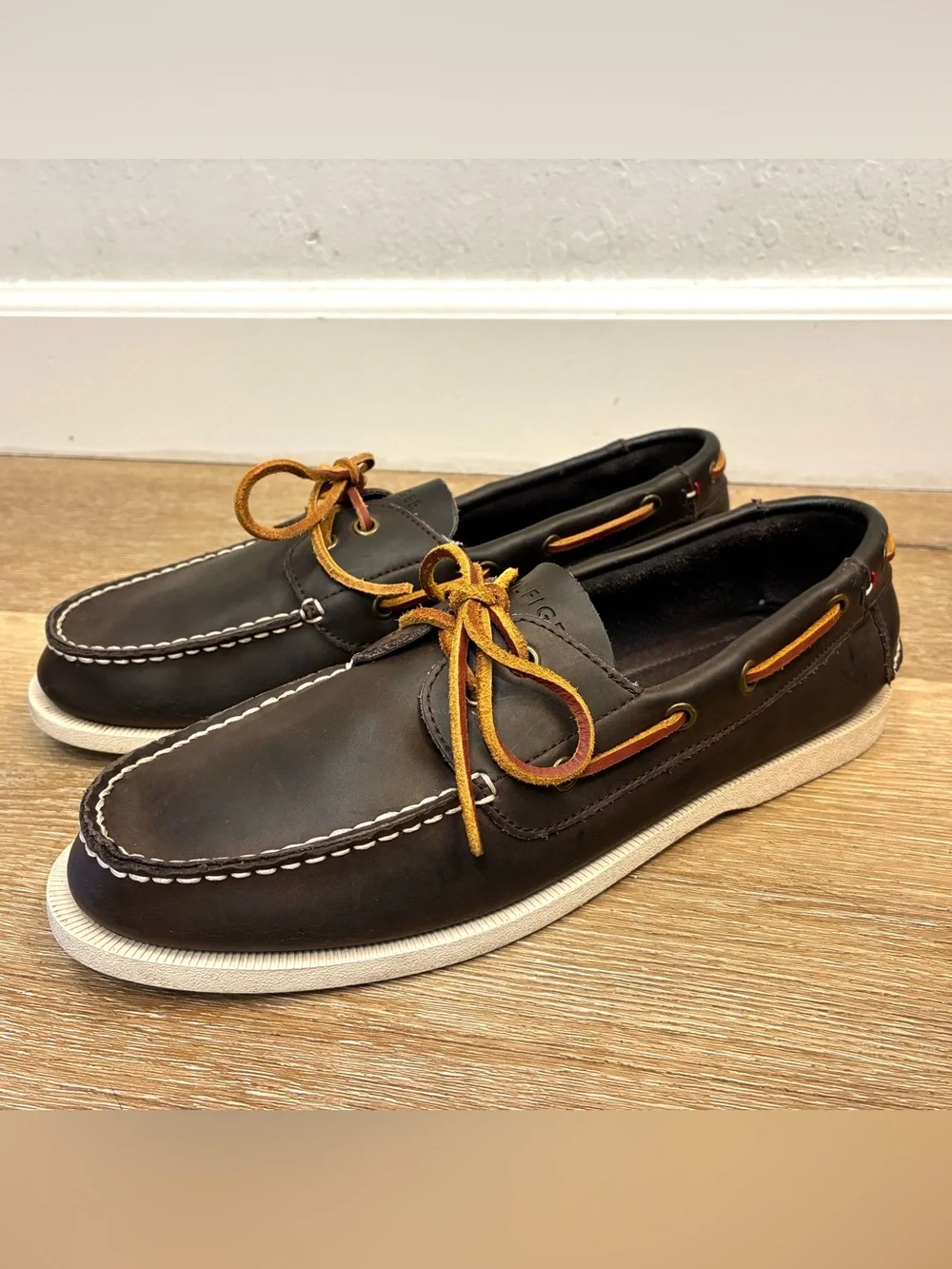 Tommy Hilfiger Leather Boat Shoes Dark Brown Men’s Size US 9 EU 42